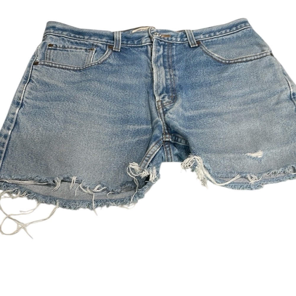 Levi’s 505 High Waisted Cut Off Jean Shorts SZ 34 Blue